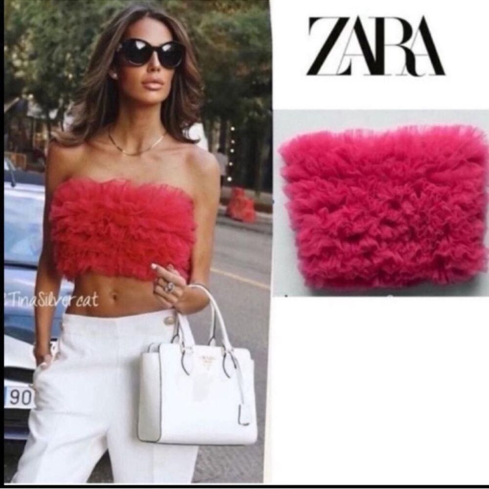 Zara Women's Pink and Pink Crop-top